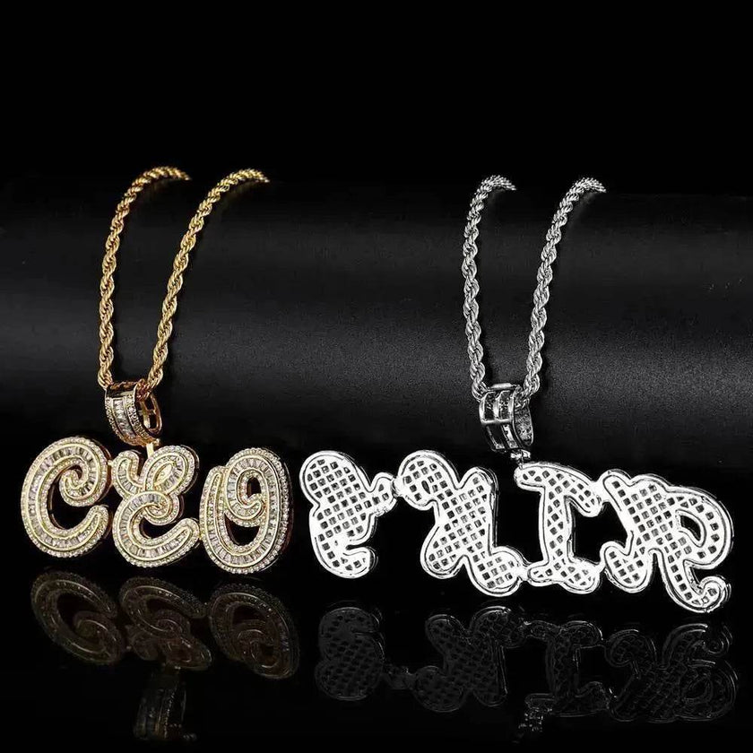 Personalized Cursive Letter Splicing Combination Pendant Micro Zirconia Necklace for men.