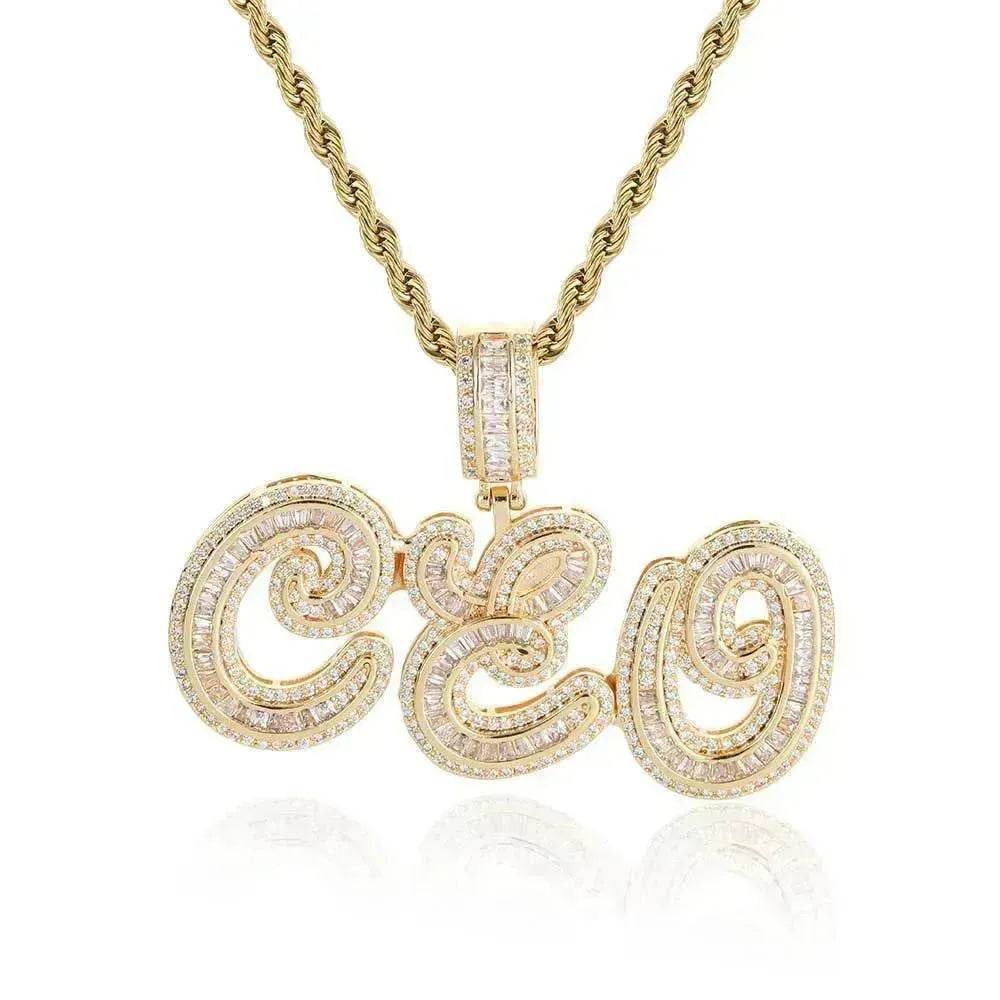 Personalized Cursive Letter Splicing Combination Pendant Micro Zirconia Necklace for men.