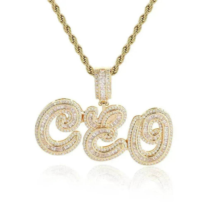 Personalized Cursive Letter Splicing Combination Pendant Micro Zirconia Necklace for men.