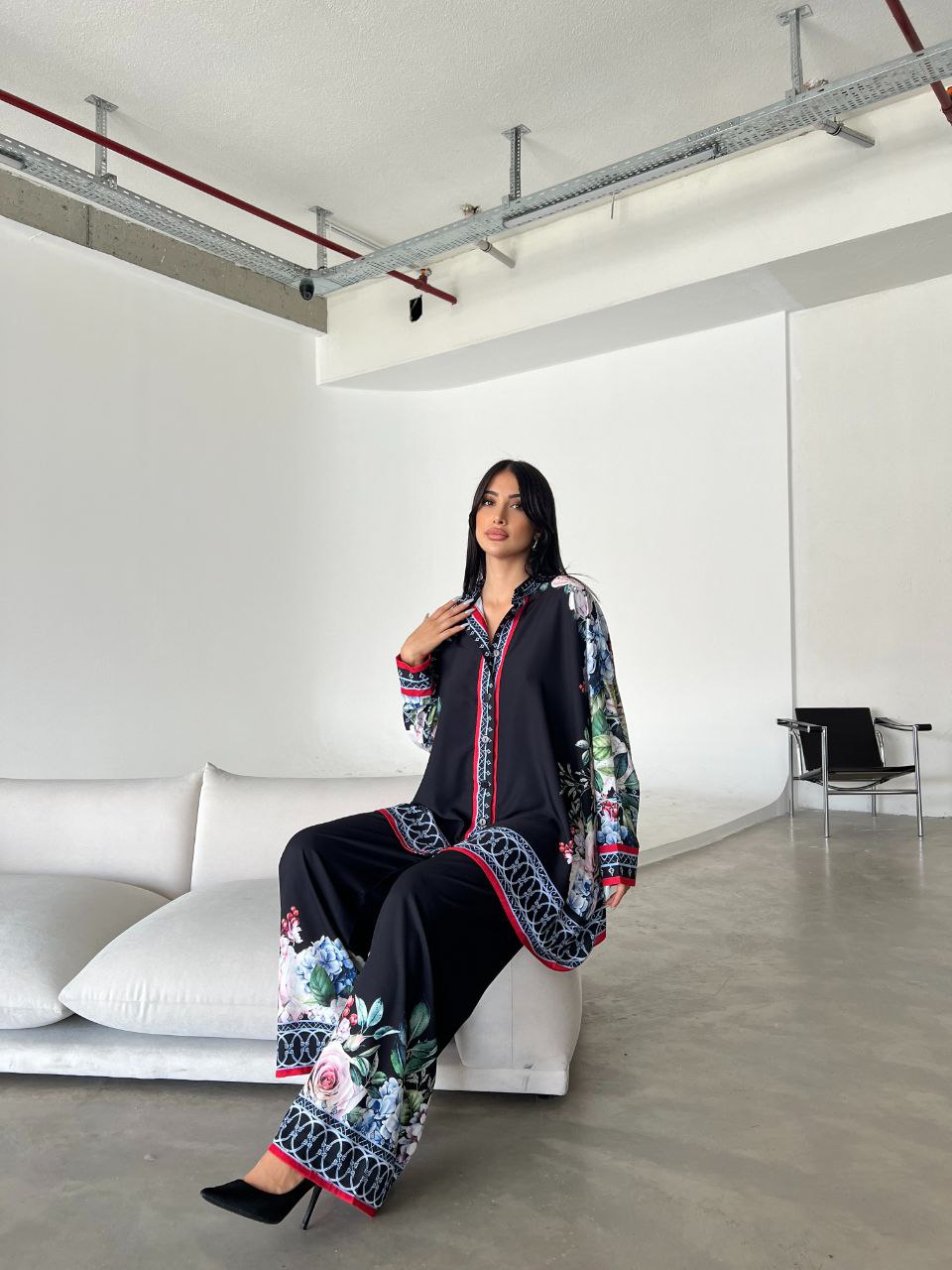 Printed Top with Wide Leg Pants