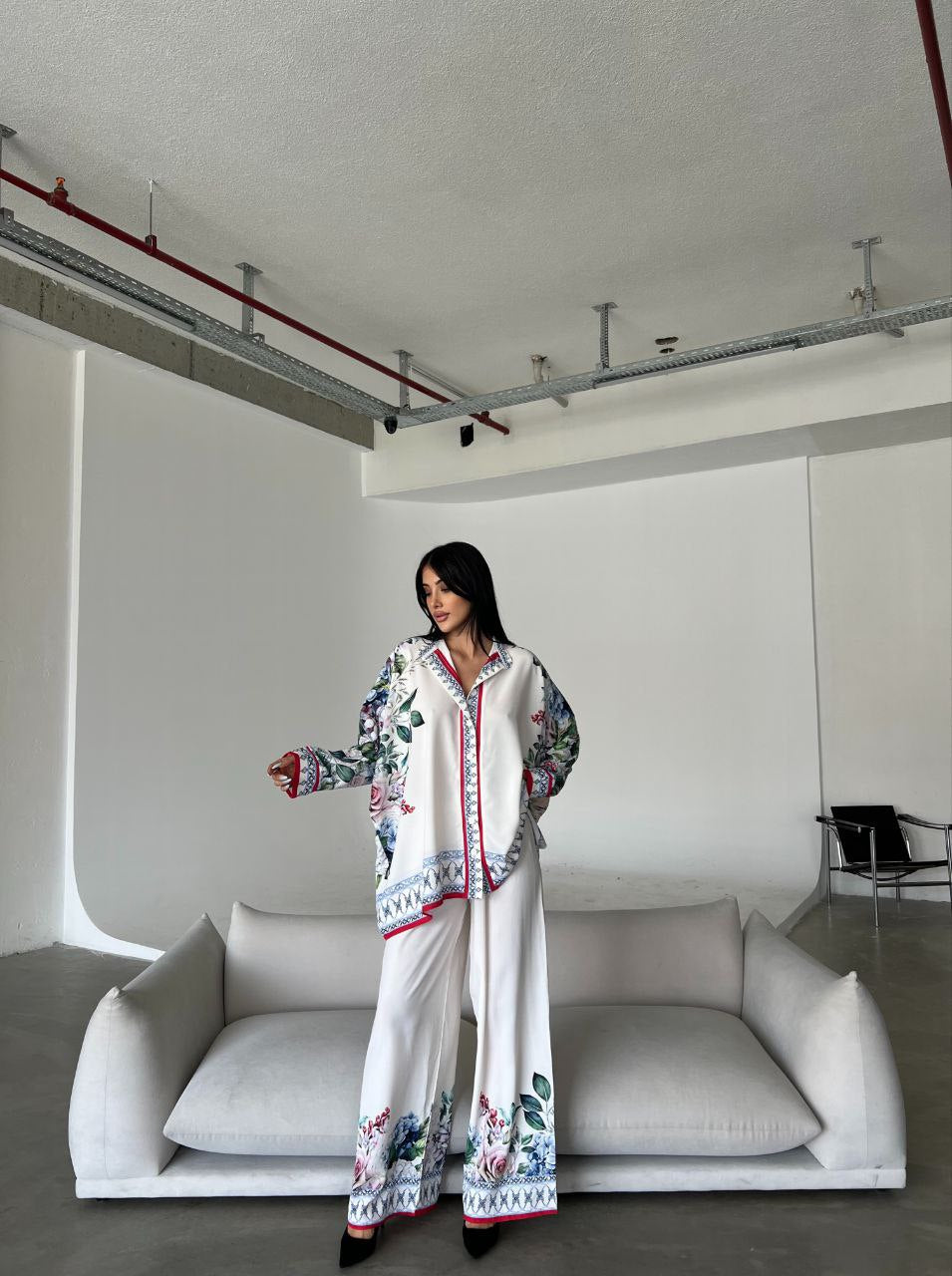 Printed Top with Wide Leg Pants
