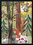 Wall art Green Christmas forest with animals Canvas Print