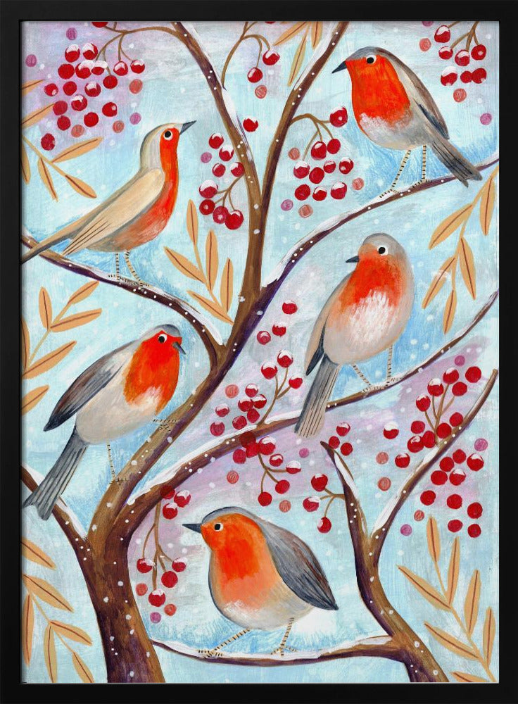 Peintures sur toile d'oiseaux d'hiver, rouges-gorge, Noël, neige