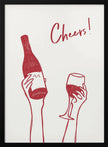 Wall art Cheers wine illustration & text (black & white)