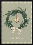 Impression sur toile : décoration murale, jouet en forme de cheval sur une couronne de Noël avec nœud.