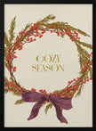 Wall art Cozy Season. Christmas wreath with bow Canvas Print