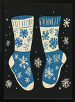 Impression sur toile de chaussettes vintage en tricot bleu sur fond noir.