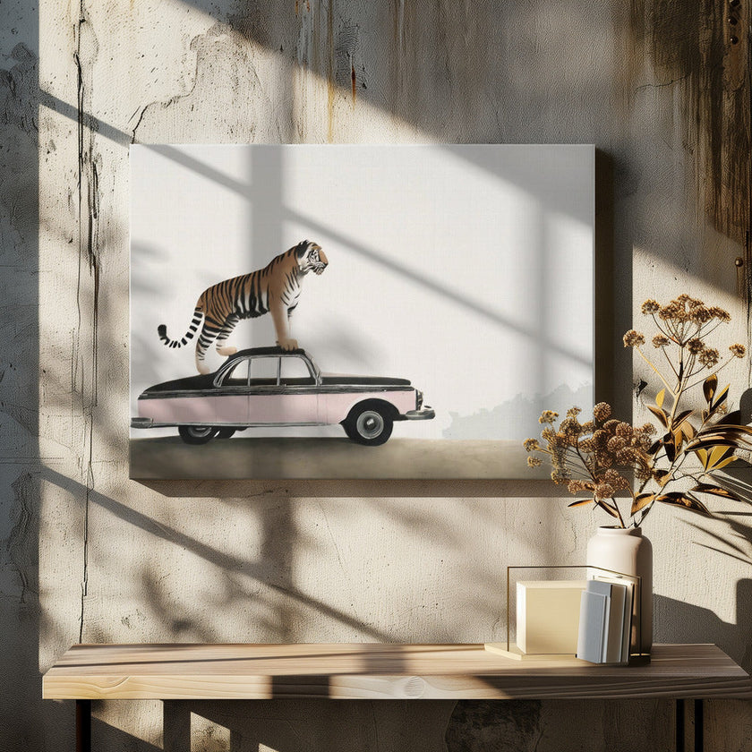 Wall art Tiger on a car roof