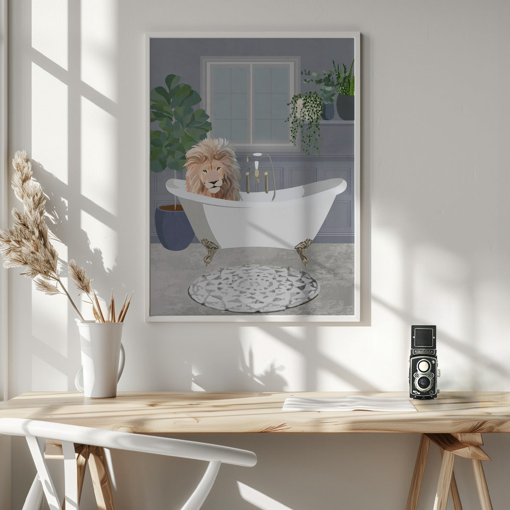 Impression sur toile d'art mural : Lion prend un bain