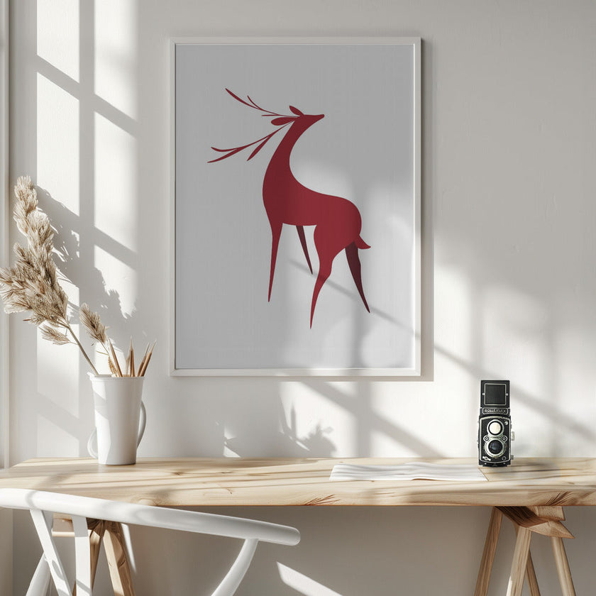 Art mural : Cerf stylisé rétro (rouge)