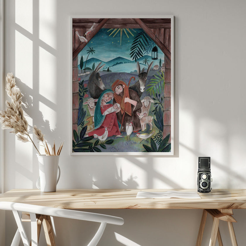 Impression sur toile d'art mural : Noël avec Marie et l'enfant Jésus