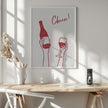 Wall art Cheers wine illustration & text (black & white)