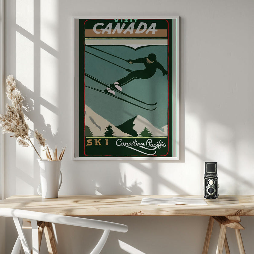Illustration murale Tourisme d'hiver : Affiche vintage du Canada consacrée au ski