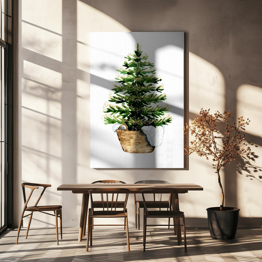 Impression sur toile : Arbre de Noël aquarelle confortable (2)