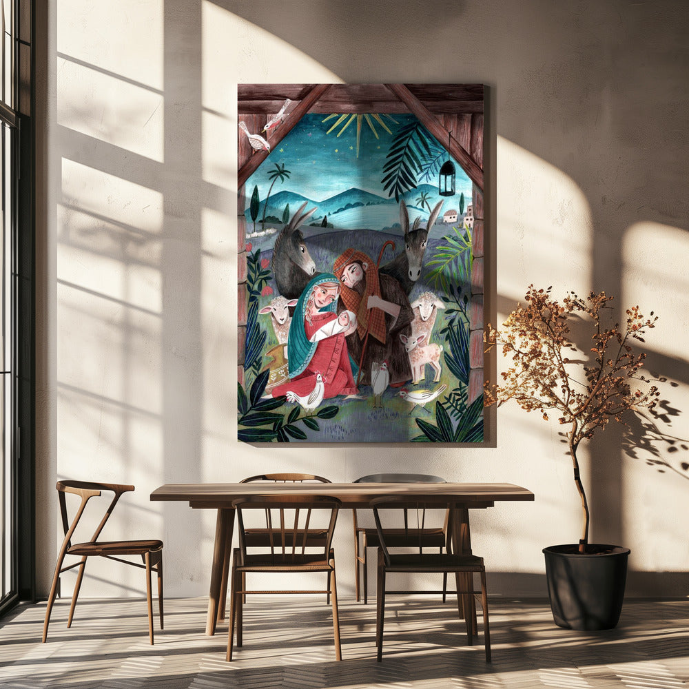 Impression sur toile d'art mural : Noël avec Marie et l'enfant Jésus