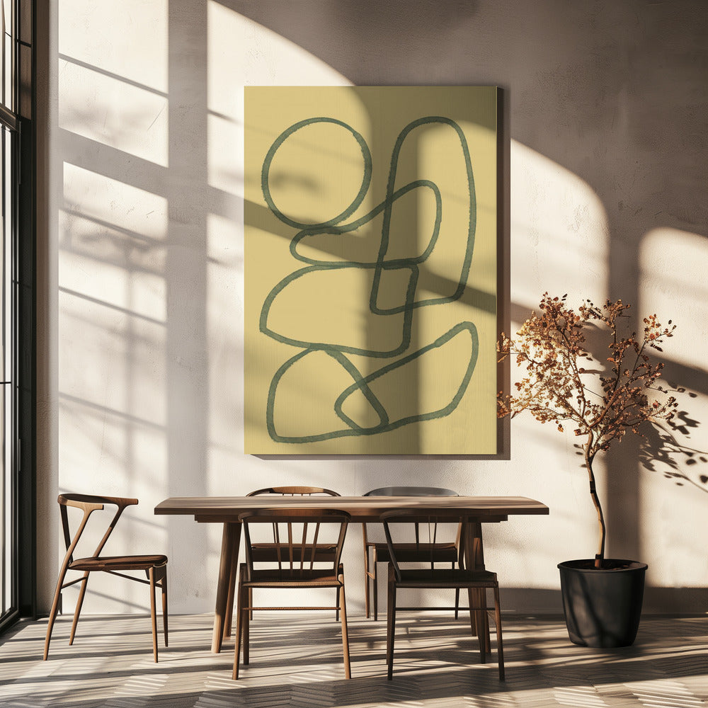Dessin mural abstrait au trait.