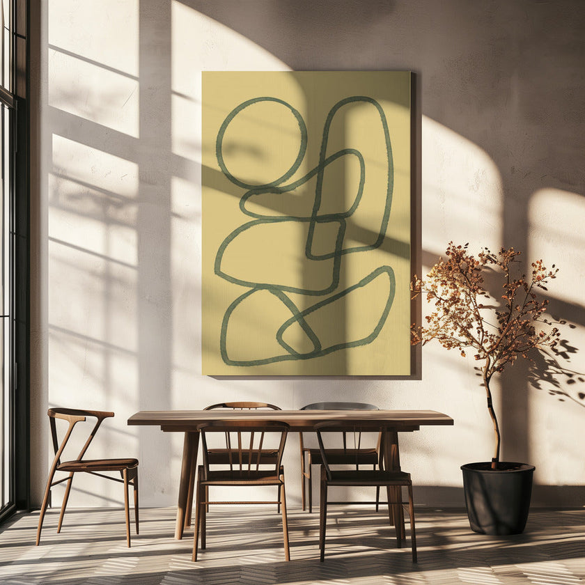 Dessin mural abstrait au trait.