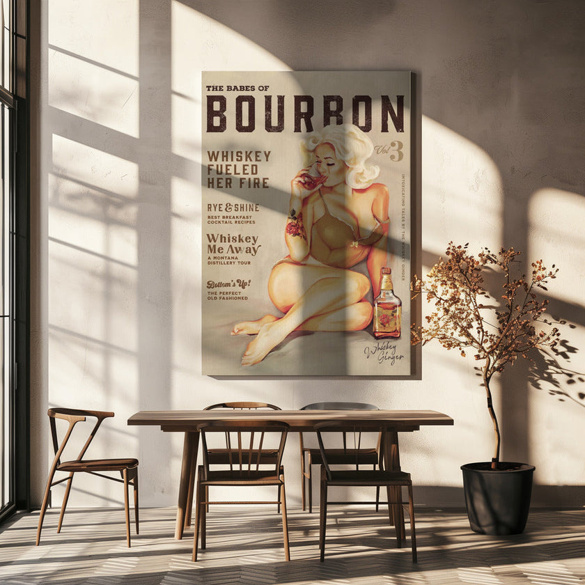 Wall art Babes of Bourbon Vol 3 Sexy Vintage Pin Up Girl Drinking Whiskey