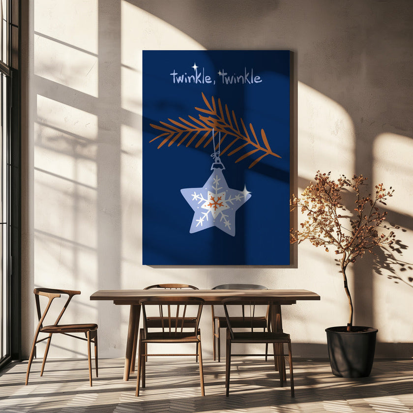 Impression sur toile : Étoile de Noël bleue scintillante et joyeuse