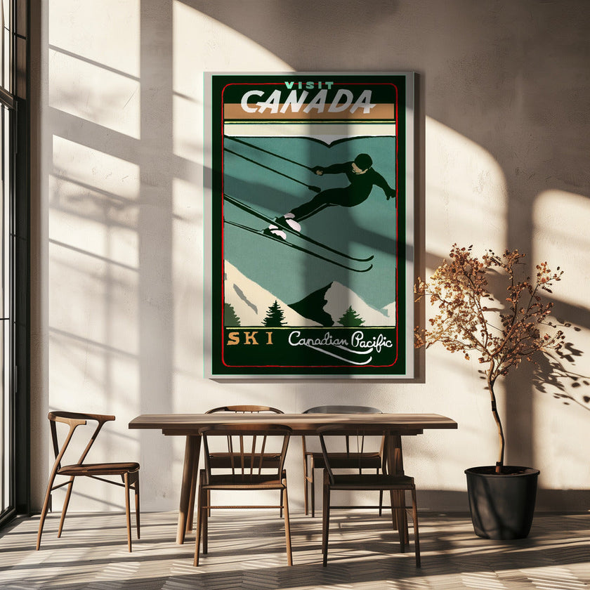 Illustration murale Tourisme d'hiver : Affiche vintage du Canada consacrée au ski