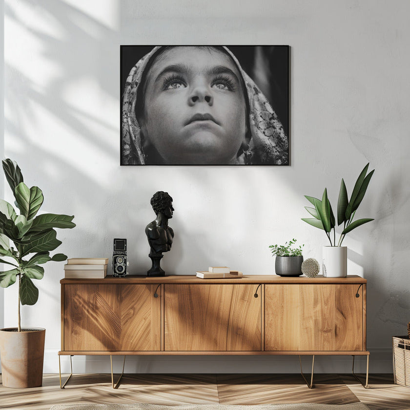 Wall art Girl with Sardinian traditional veil