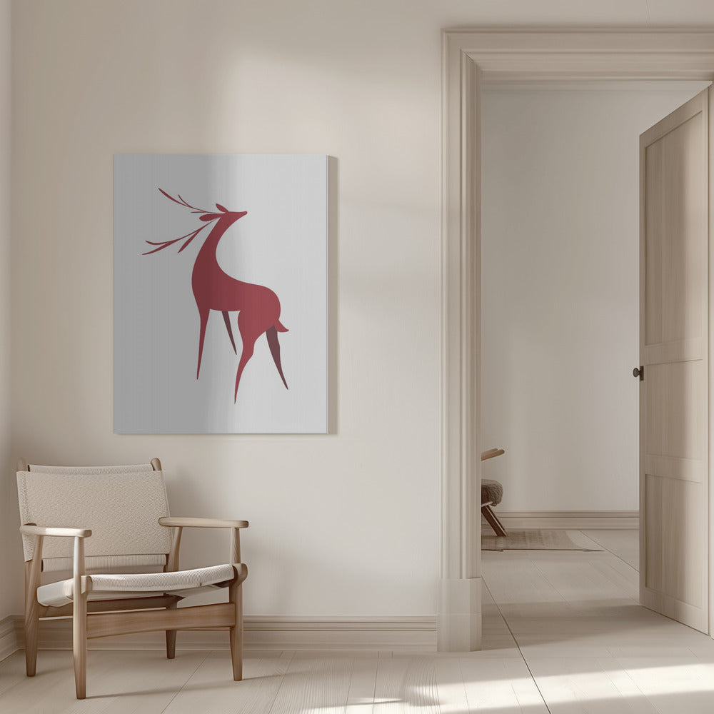 Art mural : Cerf stylisé rétro (rouge)