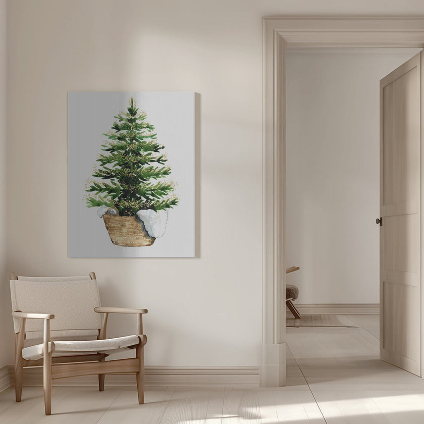 Impression sur toile : Arbre de Noël aquarelle confortable (2)