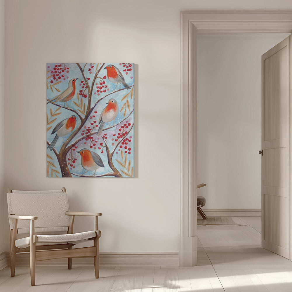 Peintures sur toile d'oiseaux d'hiver, rouges-gorge, Noël, neige