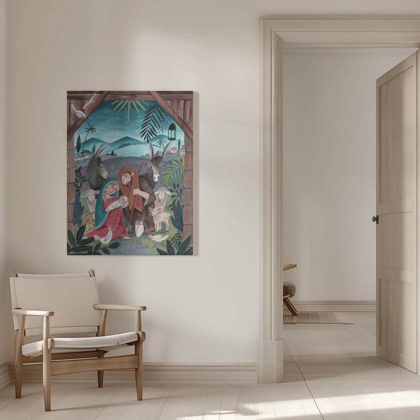 Impression sur toile d'art mural : Noël avec Marie et l'enfant Jésus