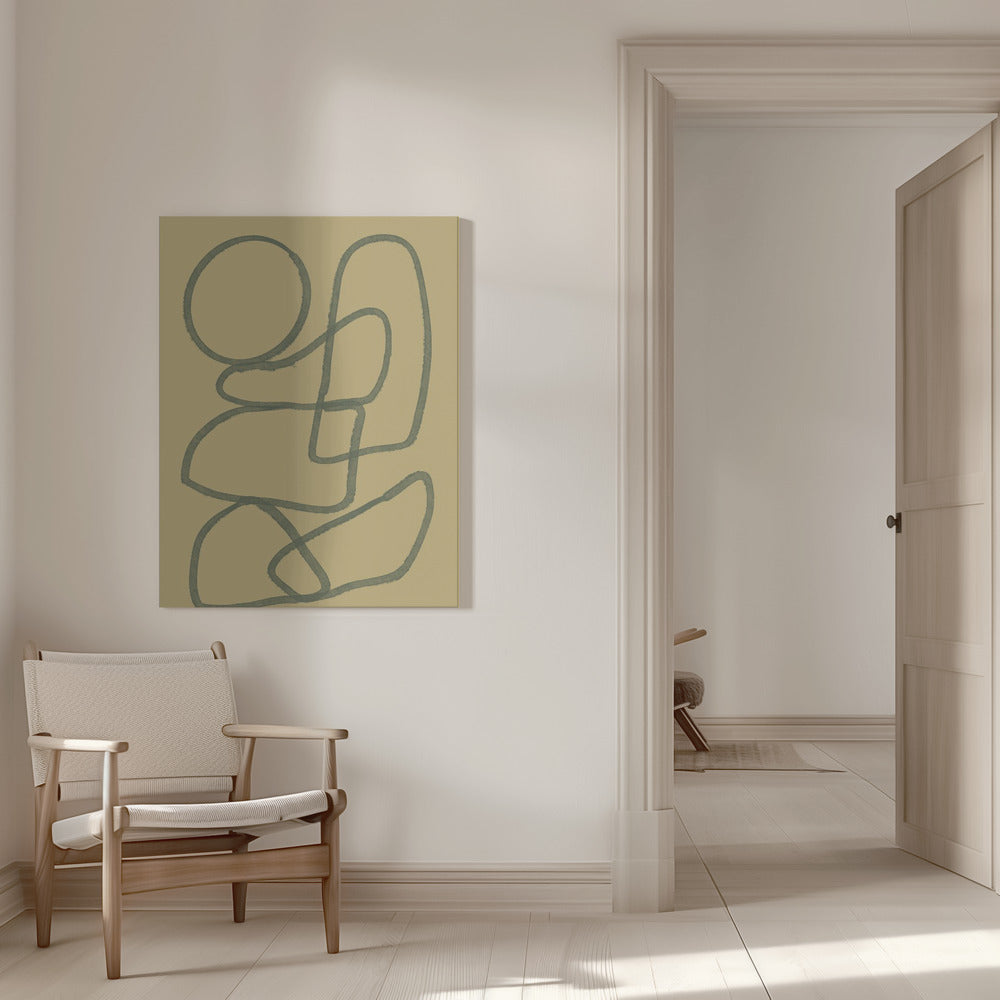 Dessin mural abstrait au trait.