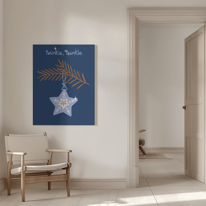 Impression sur toile : Étoile de Noël bleue scintillante et joyeuse