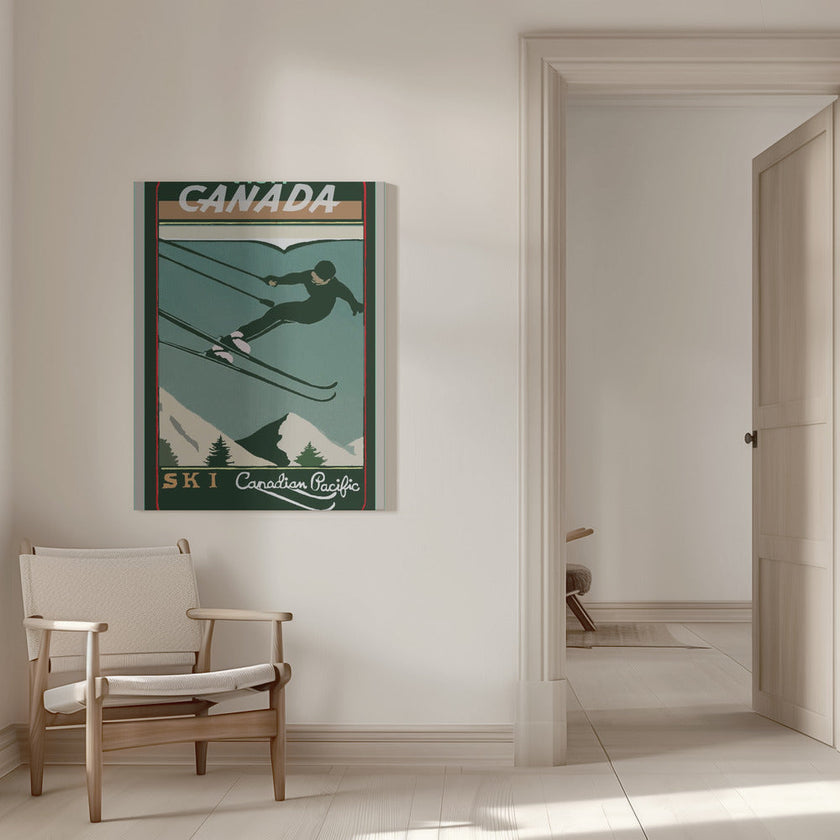 Illustration murale Tourisme d'hiver : Affiche vintage du Canada consacrée au ski