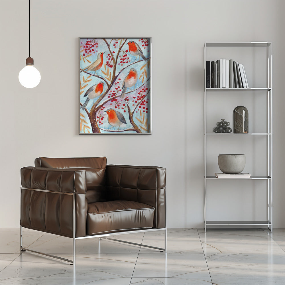 Peintures sur toile d'oiseaux d'hiver, rouges-gorge, Noël, neige