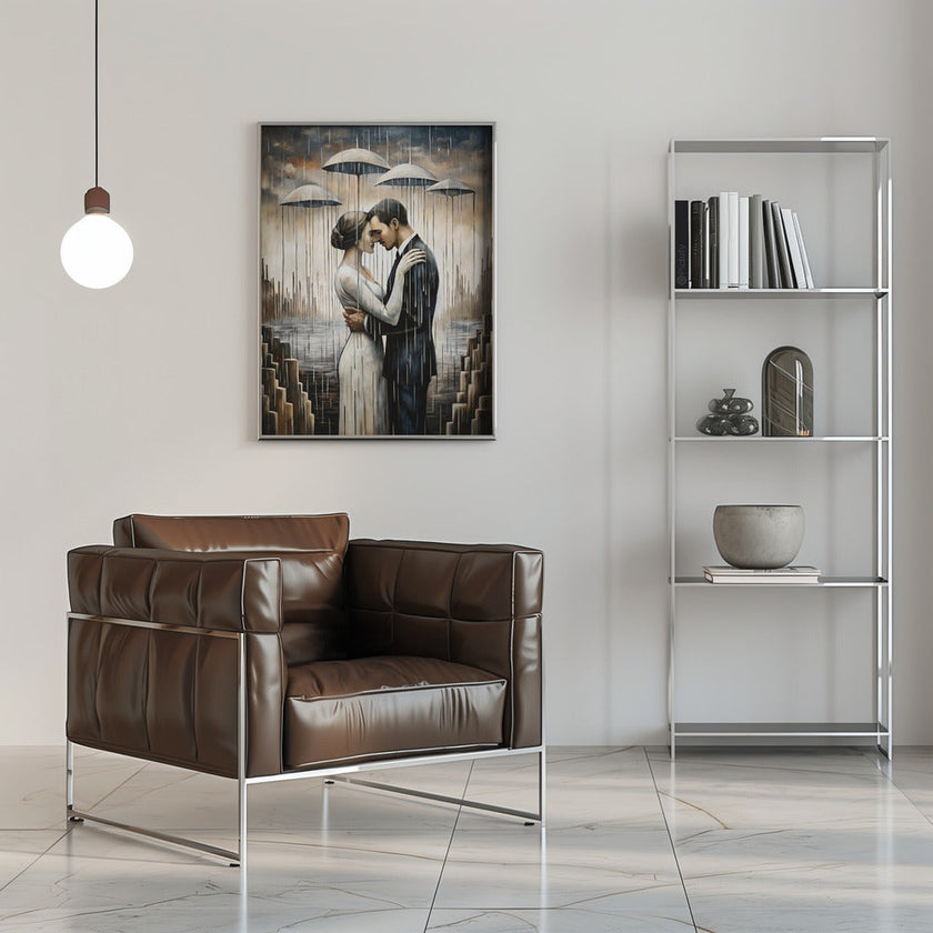 A Kiss Beneath the Floating Umbrellas-Wall Art