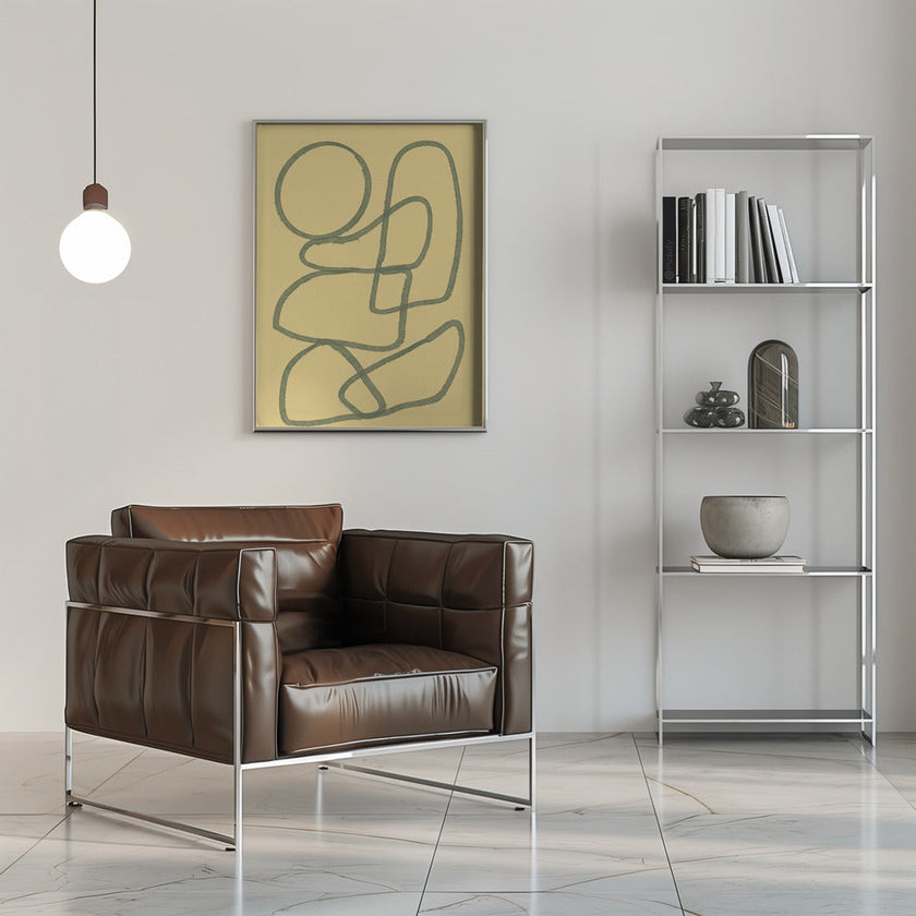 Dessin mural abstrait au trait.