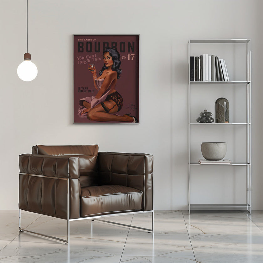 Wall art Babes of Bourbon Cant Touch This. Sexy Retro Pin Up Girl Whiskey Art
