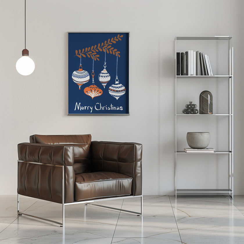 Wall art Cheerful little Christmas baubles blue Canvas Print