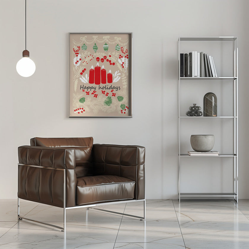 Wall art happy holidays - folk art illustration Canvas Print
