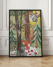 Wall art Green Christmas forest with animals Canvas Print