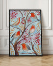 Peintures sur toile d'oiseaux d'hiver, rouges-gorge, Noël, neige