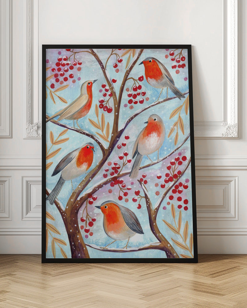 Peintures sur toile d'oiseaux d'hiver, rouges-gorge, Noël, neige