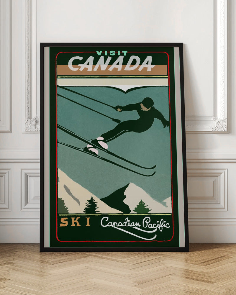 Illustration murale Tourisme d'hiver : Affiche vintage du Canada consacrée au ski