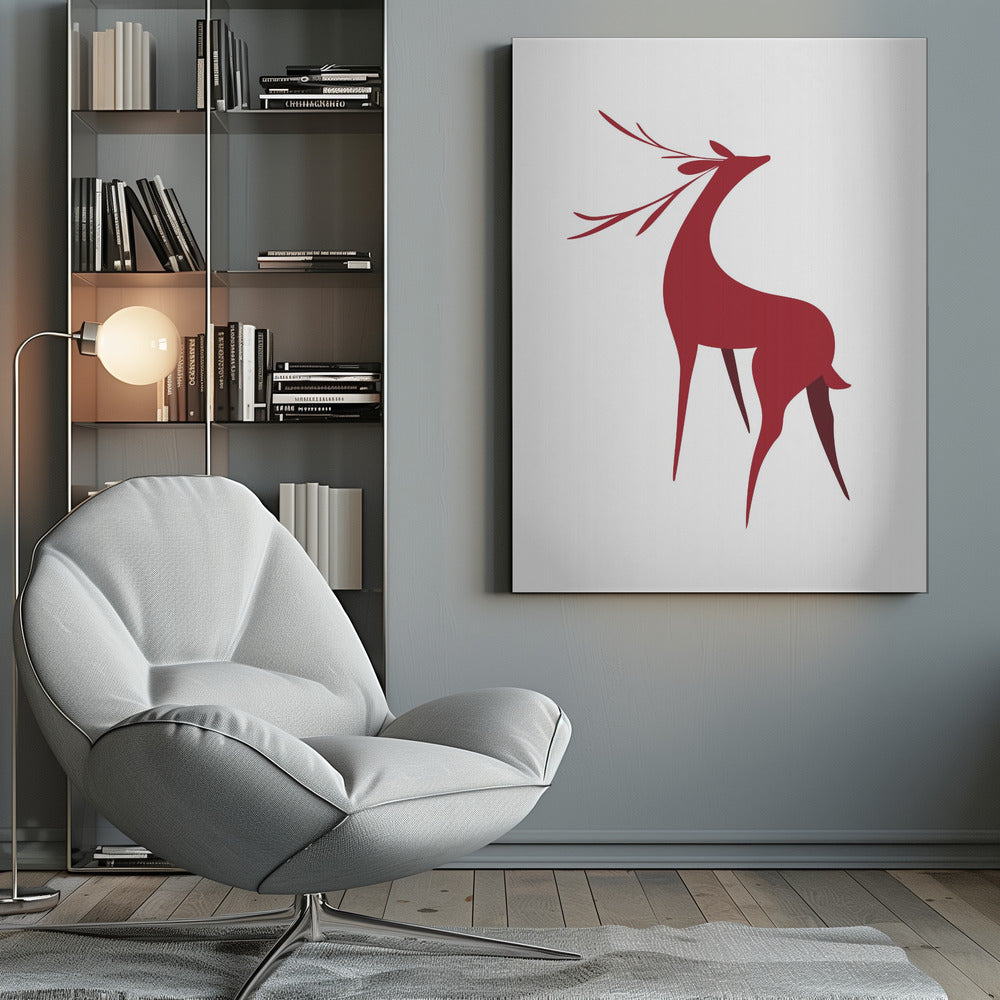 Art mural : Cerf stylisé rétro (rouge)