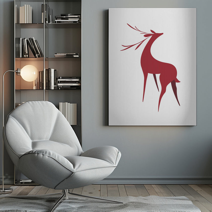Art mural : Cerf stylisé rétro (rouge)