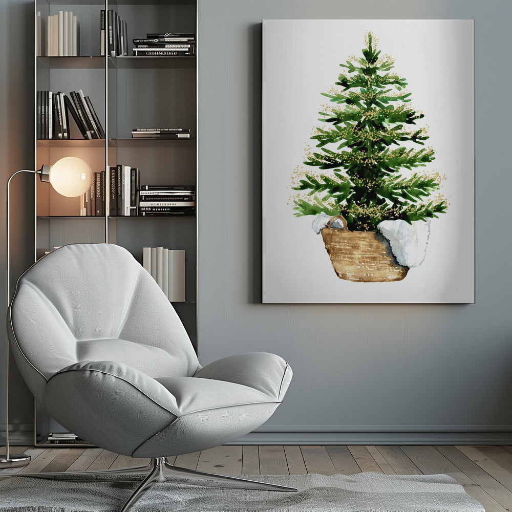 Impression sur toile : Arbre de Noël aquarelle confortable (2)