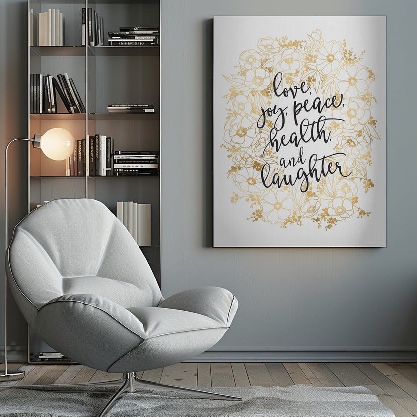 Wall art Holiday wishes with gold flowers Canvas Print