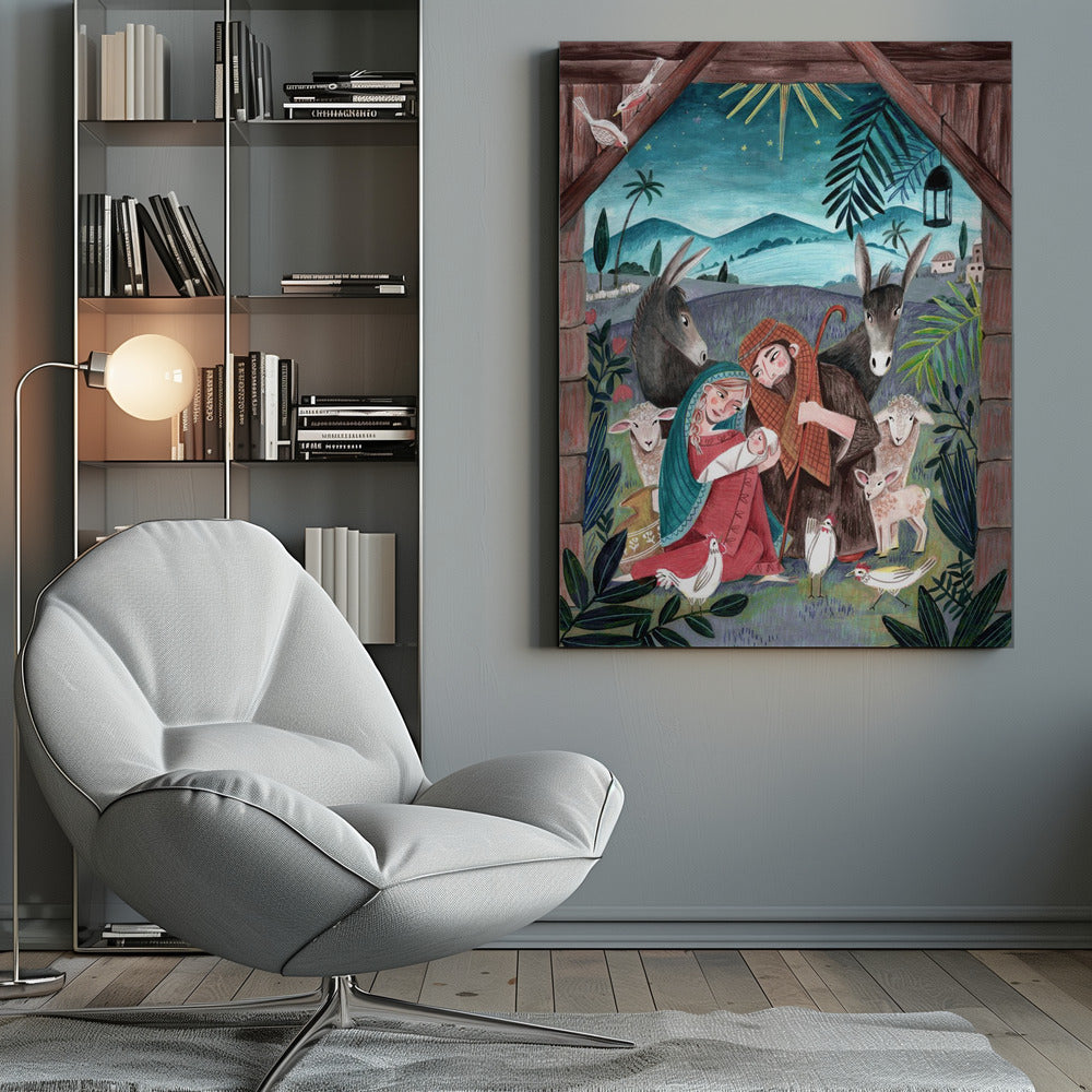 Impression sur toile d'art mural : Noël avec Marie et l'enfant Jésus