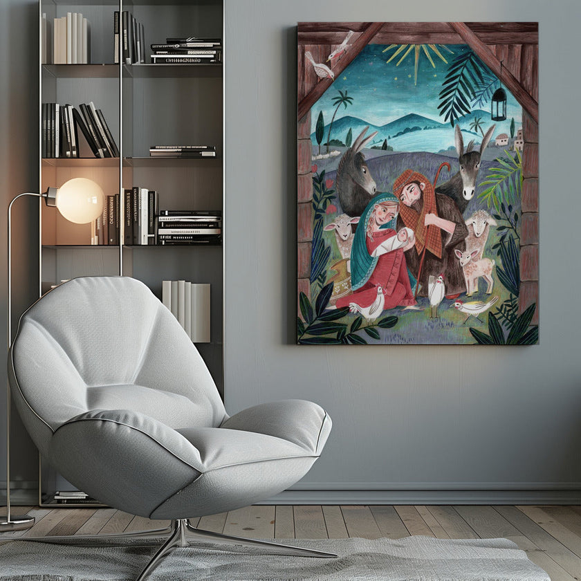 Impression sur toile d'art mural : Noël avec Marie et l'enfant Jésus