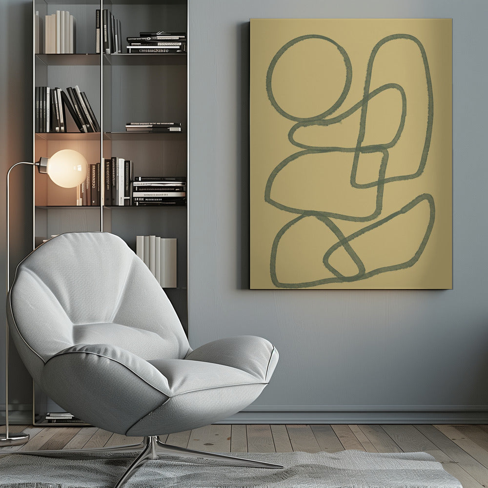 Dessin mural abstrait au trait.