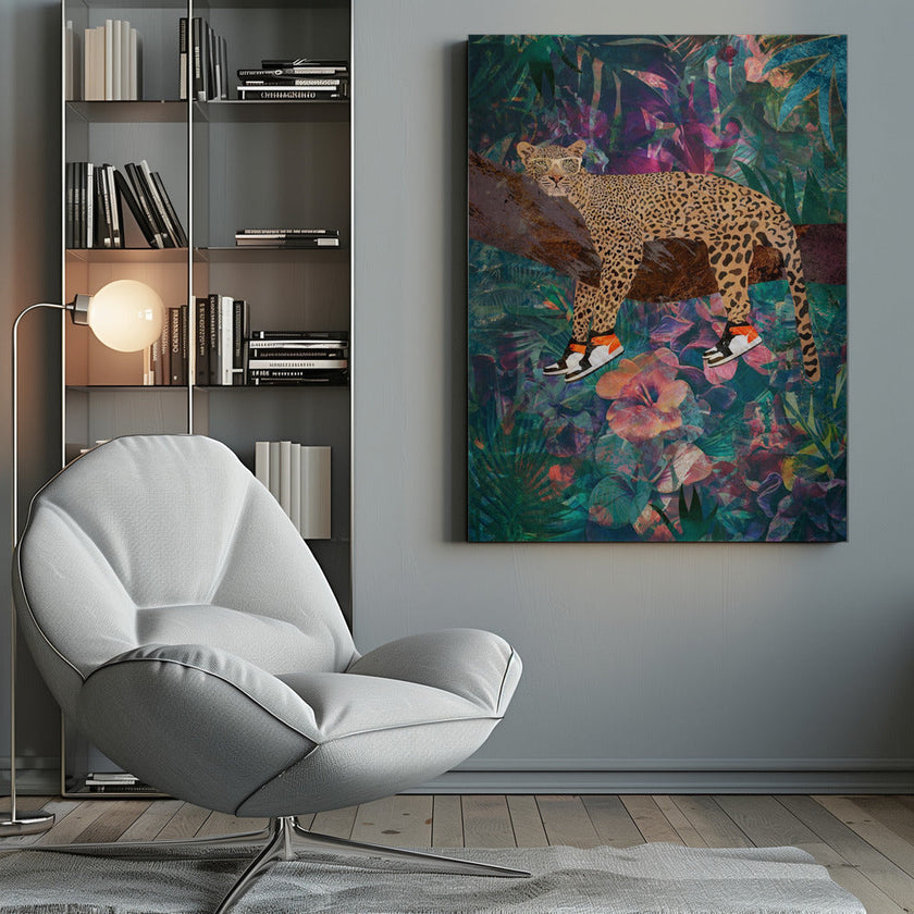 Wall art Tropical Floral Jungle - Leopard wearing shoes